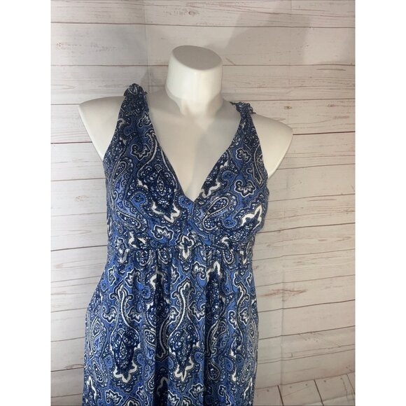 Simply Styled By Sears Women's Dress Size LP Maxi Sleeveless Blue Paisley V Neck - Picture 2 of 6